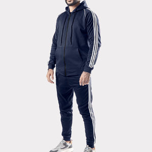 Chándal para hombre, chándal personalizado con logo, conjunto deportivo de forro polar, ropa de gimnasio para hombre, corte ajustado, con rayas, capucha y cremallera, traje deportivo. - Product Image 2