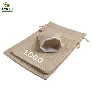 Eco Friendly <b>Reusable</b> Jute Bag with double Ribbon Chords Custom Screen Printing Dry Goods Storage <b>Pouch</b> For Candy & Dry Fruits - Product Image 3
