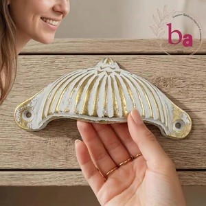 Ba Coastal Shell Shape Ceramic Cabinet Handle White <b>Gold</b> Finish Industrial Durable Furniture <b>Pull</b> for Living Room Home Office - Product Image 2