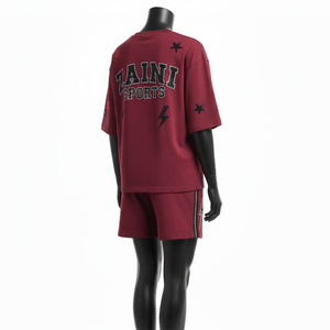 Ensemble T-shirt et short en jersey de coton premium pour femme, tissu doux et respirant 200 GSM, strass thermocollés, logo personnalisé, ensembles pour femmes - Product Image 5