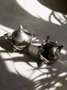 Patinated <b>silver</b>-plated sugar bowl and creamer – Antique <b>tea</b> <b>set</b> – Vintage duo - Product Image 2