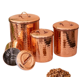 Stylish Copper Food Storage Containers With Lids Airtight Cylinder Kitchen <b>Spice</b> <b>Jars</b> Set Of 4 Pcs Vintage Design Canister - Product Image 4
