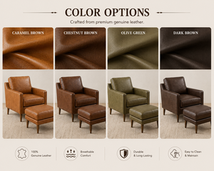 Luxury Cognac Brown Leather Armchair with Ottoman Mid Century Modern Reading Chair for Lounge Room Leather Accent Chair Ottoman - Product Image 6