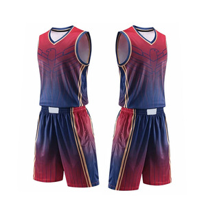 Conjunto de Uniforme de Baloncesto para Hombre, Degradado Rojo y Azul, Sin Mangas, Cuello en V, Jersey Deportivo de Secado Rápido y Pantalones Cortos, Uniforme de Baloncesto Femenino - Product Image 2