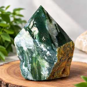 Tour de cristal d'agate mousse naturelle, obélisque brut de forme libre pour la décoration intérieure, la méditation et la guérison, vente en gros, fabricant - Product Image 6