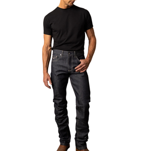 Men Raw Denim <b>Jeans</b> Slim Straight Fit <b>Dark</b> <b>Indigo</b> Classic Heavyweight Cotton Denim Pants OEM ODM Wholesale - Product Image 3