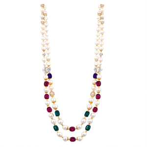<b>Pearl</b> Style Alloy Gold Plated Long <b>Necklace</b> and Earring <b>Set</b> with Flower Pattern for Women's Party - Product Image 2