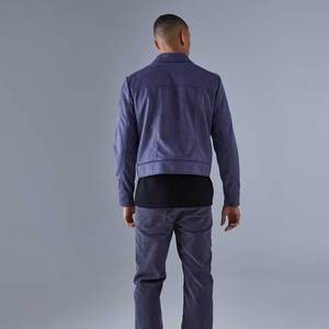 Chaqueta Bomber de Gamuza Azul Marino para Hombre con Cierre de Cremallera, Cuello Camisero, Estilo Casual para Otoño, Corte Regular, Color Sólido - Product Image 5