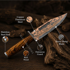 Couteau de chasse artisanal en cuivre damas avec manche en bois de burl exotique, lame fixe, couteau de survie pour le camping, OEM personnalisé - Product Image 5