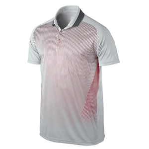 เสื้อโปโลแขนสั้นผู้ชายสีขาวลายแดงถักแบบแห้งเร็วสไตล์กอล์ฟ - Product Image 1