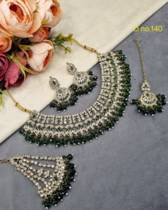 Indian Bridal <b>Jewelry</b> Set CZ Stone Necklace With Earrings Mang Tika & Pasa <b>Pakistani</b> Wedding Dulhan Crystal Beaded Jewellery Set - Product Image 6