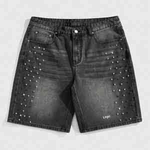 Pantalones Cortos de Mezclilla Rectos Casuales para Hombre, Hechos a Medida, Estilo Vintage, con Cierre, Dobladillo sin Rematar, Tela de Algodón Transpirable de Secado Rápido, con Pedrería, para Verano - Product Image 6