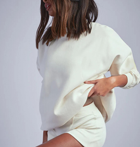 Sweat-shirt ample et confortable pour femme, col rond, chaud et doux pour l'hiver, coupe ample, respirant, doublé, en polyester/coton écologique, avec nœud - Product Image 3