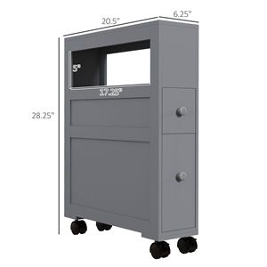 Armadio da bagno grigio stretto porta carta igienica salvaspazio con ruote rotolanti e cassetti mensole del bagno - Product Image 3
