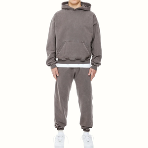 Conjunto de Sudadera con Capucha y Pantalones de Chándal de Algodón Liso de Alta Calidad para Hombre y Unisex, Estilo Urbano, Vintage, Lavado Ácido, Personalizable, Venta al por Mayor - Product Image 4