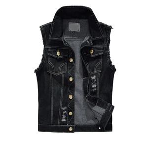Chaleco vaquero estampado de moda para hombre, estilo otoñal, lavado, rasgado, ajustado, sin mangas, transpirable, con botones, estilo cowboy, hip hop, ropa de calle, prenda exterior - Product Image 1