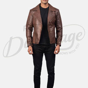 Chaqueta de Motociclista de Cuero Marrón Cognac Premium para Hombre, Piel de Oveja Genuina, Corte Ajustado, Mangas con Paneles, Estilo Deportivo - Product Image 3