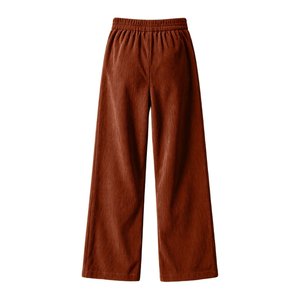Pantalon large en velours côtelé taille mi-haute pour femme, couleur unie, coupe décontractée, poches utilitaires plates, longueur intégrale, style automne - Product Image 6