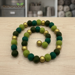 Handmade Wool Felt <b>Ball</b> Garland Green & Gold Pom Pom <b>String</b> Eco-Friendly Holiday & Nursery Decor 100% New Zealand Wool - Product Image 5