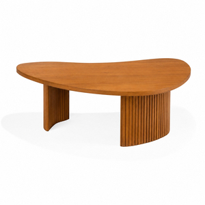 Table de salle à manger scandinave moderne en teck massif rainuré, forme de rein, mobilier de luxe organique haut de gamme pour la maison, non pliable - Product Image 3