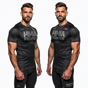 Maillot de combat MMA léger, T-shirt de compression élastique pour sportifs, Impression personnalisée, BJJ, Grappling, Entraînement de lutte, Fitness - Product Image 6