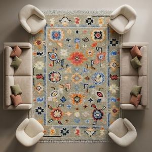Alfombra Oriental Estilo Oushak de Lana/Algodón Anudada a Mano, Hecha a Mano, con Diseño Floral Tradicional, Antideslizante, Apta para Mascotas, Pelo Medio, Respaldo de Látex - Product Image 3