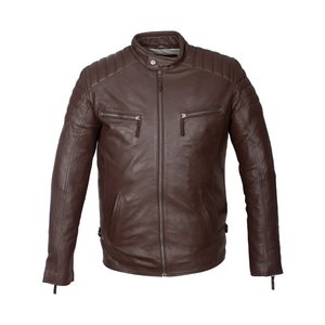 <b>Men's</b> Brown PU Casual Moto Jacket <b>Turtleneck</b> Collar Zipper Closure Regular Fit Solid Color Garment Dyed Winter Wear - Product Image 1