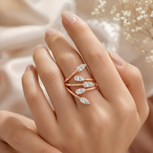 Bague de fiançailles de luxe en or 10K, certifiée IGI, avec diamant de laboratoire taille poire multi-pierres en forme de feuille de branche, inspirée de la nature - Product Image 2
