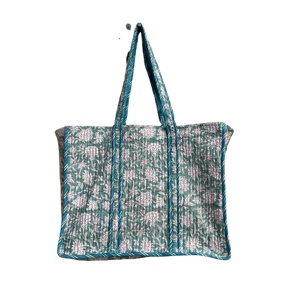 <b>Boho</b> Quilted Tote Shoulder Patch <b>Bag</b> Eco-Friendly Cotton Washable Zipper Handprint Customizable Logo Weekday Weekend Custom - Product Image 1