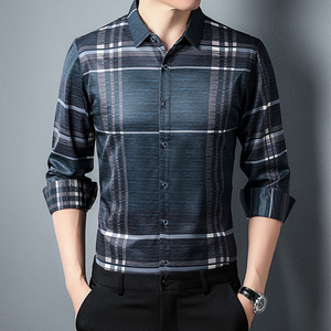 เสื้อเชิ้ตแขนยาวลายสก๊อตสำหรับผู้ชาย ปกคอพับได้ ระบายอากาศได้ดี ผ้าซาติน สไตล์ลำลองสมาร์ท สำหรับฤดูใบไม้ผลิ - Product Image 5