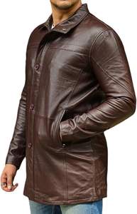 Gabardina de Cuero para Hombre con Cuello de Solapa con Muescas, Mangas Largas, Cierre de Botones, Ligera y Reversible para Días Fríos - Product Image 4