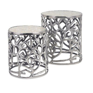 Metal Cylinder <b>Stool</b> Contemporary Home Furniture Decorative Living Room <b>Ottoman</b> Silver Finish Handmade <b>Stools</b> On Sale - Product Image 1