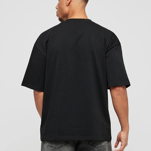 T-shirt noir oversize pour homme, manches courtes, col rond, 100% coton jersey, décontracté, imprimé lettres sur le devant, 220g, respirant, prix abordable - Product Image 3