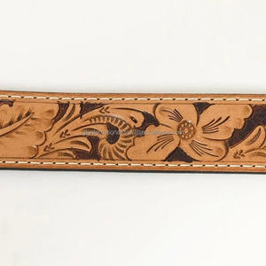 Vintage Floral Engraved vegetable <b>tanned</b> western <b>leather</b> hand tooloing <b>belt</b> with designer antique brass buckle set - Product Image 1