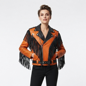 Women Waist Belt Fringe Leather Motorcycle <b>Jacket</b> Female Side Pockets Leather Fringed <b>Jackets</b> Girls Zip Up Leather Fringe <b>Jacket</b> - Product Image 6