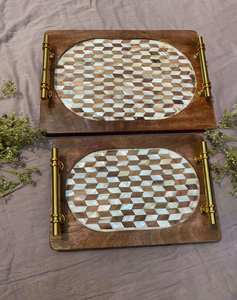 Bandejas de Servir Apilables de MDF Esmaltado con Impresión Personalizada, Juego de Bandejas de Madera Decorativas Modernas para Frutas, Diseño de Alfombra Persa, Cumpleaños - Product Image 3