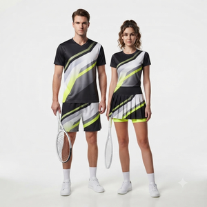 Vêtements de tennis pour hommes et femmes, uniforme de sport performant, t-shirt athlétique à manches courtes avec jupe et short de tennis, logo personnalisé OEM - Product Image 1