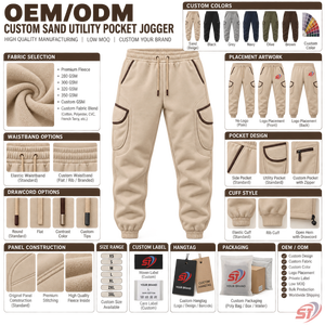 Sand Utility Pocket <b>Jogger</b> <b>Pants</b> Custom <b>Cargo</b> Sweatpants Casual Sportswear Wholesale Manufacturer OEM ODM Supplier - Product Image 5