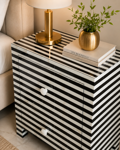 Mesita de Noche con Incrustaciones de Hueso, Mesa Auxiliar Moderna con Rayas, Gabinete de Madera con Cajones para Dormitorio o Sala de Estar - Product Image 4