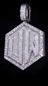 Pendentif Hip Hop en Moissanite de laboratoire, dos massif, Or 10K, Argent 925, Plaqué Rhodium, Massif, Lettre personnalisée, Unisexe - Product Image 3
