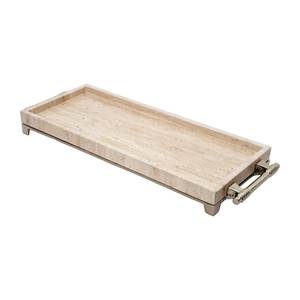 Bandeja decorativa rústica hecha a mano de travertino para mesa de café, cocina y comedor de estilo rústico. - Product Image 1
