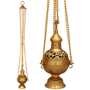 กระถางธูปทองเหลืองพร้อมสายโซ่ |   เตาเผาเครื่องหอมแบบออร์โธดอกซ์ - DOUBLE VEE EXPORTS - Product Image 1