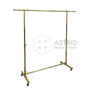 Porte-vêtements moderne en acier inoxydable doré pour hommes, femmes et enfants, avec rail à roulettes mobile, en carton - Product Image 2