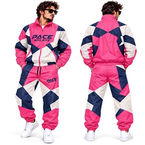 <b>mens</b> <b>royal</b> <b>blue</b> navy white windbreaker <b>jacket</b> trousers set waterproof shell contrast panel activewear wholesale - Product Image 2
