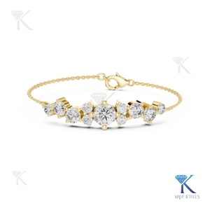 Elegant Diamond Cluster Chain Bracelet 14K <b>Solid</b> <b>Gold</b> Fine Unisex Luxury Jewelry Party Gift - Product Image 1