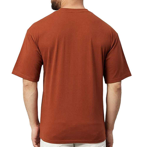 T-shirt homme rouge rouille col rond manches courtes coupe classique décontracté tricoté 100 % coton couleur unie tissu jersey - Product Image 2