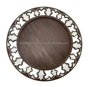 Lujo madera de acacia estilo árabe regalo fregona madre de perla incrustaciones postre bandeja para servir - Product Image 3