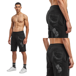 Shorts en molleton délavé à l'acide avec motif Orbit pour hommes – Prix de gros promotionnel - Product Image 3