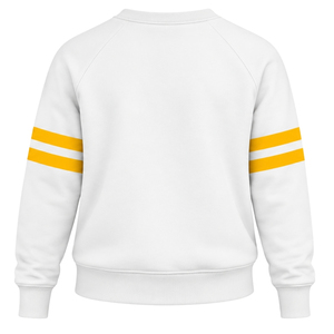 เสื้อสเวตเชิ้ตคอกลมสีขาวสำหรับผู้หญิง ลายกรีก 1922 แขนยาว ลายกราฟิก แถบแขนสีทองดำ สไตล์ลำลอง - Product Image 3
