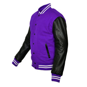 Veste de sport pour homme bleu marine avec manches en PU, col rabattu, fermeture à boutons, couleur unie, style preppy, vêtement d'automne - Product Image 4